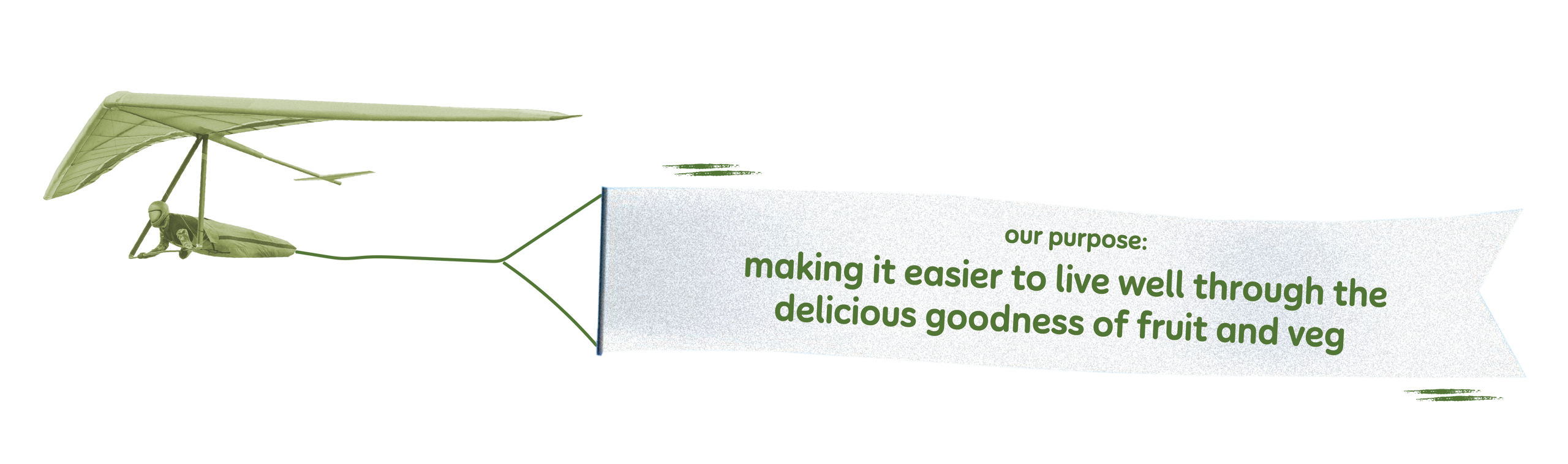 Glider connected to a banner that reads "making it easier to live well through the delicious goodness of fruit and veg."