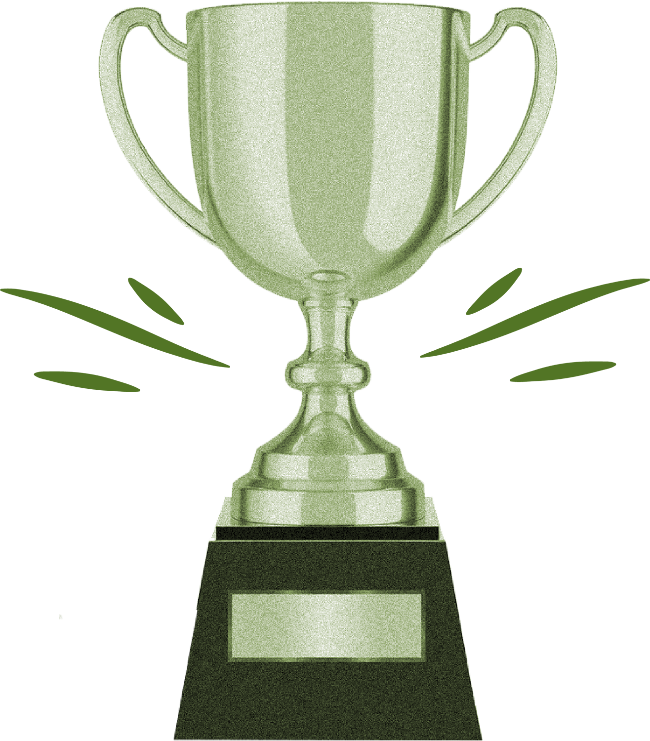 Silver trophy with a black base, and green accents.