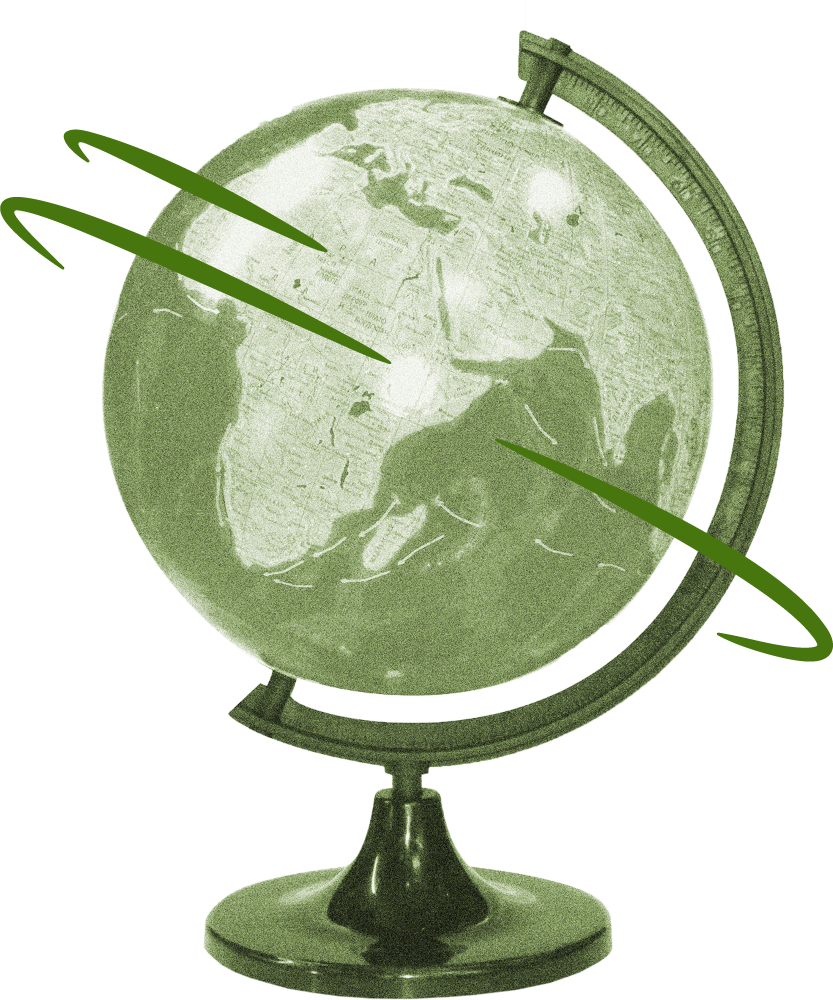 Globe with green lines on a black background.