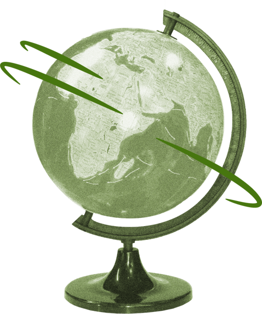 Globe with green lines on a black background.