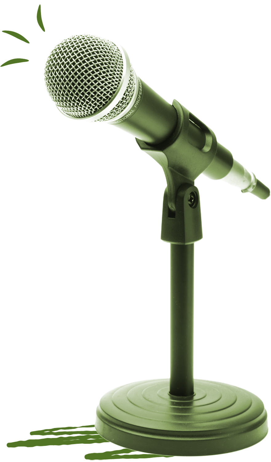 A microphone with its stand, close up, in green color.