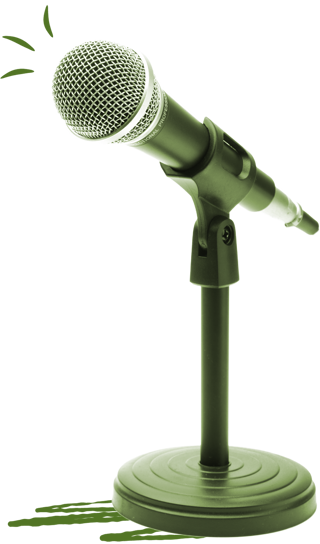 A microphone with its stand, close up, in green color.
