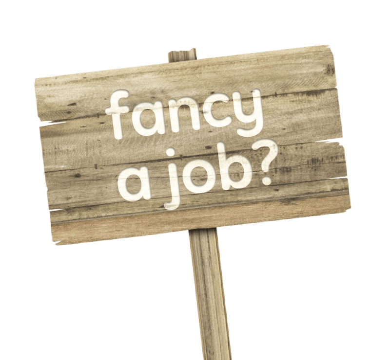 Wooden sign asking "Fancy a job?".