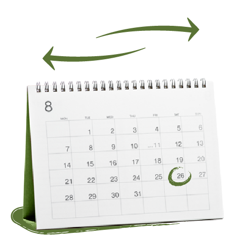 Calendar with arrows, date circled, and arrows indicating change.