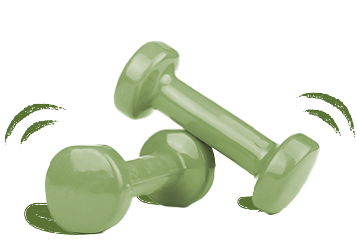 Two green dumbbells ready for a workout.