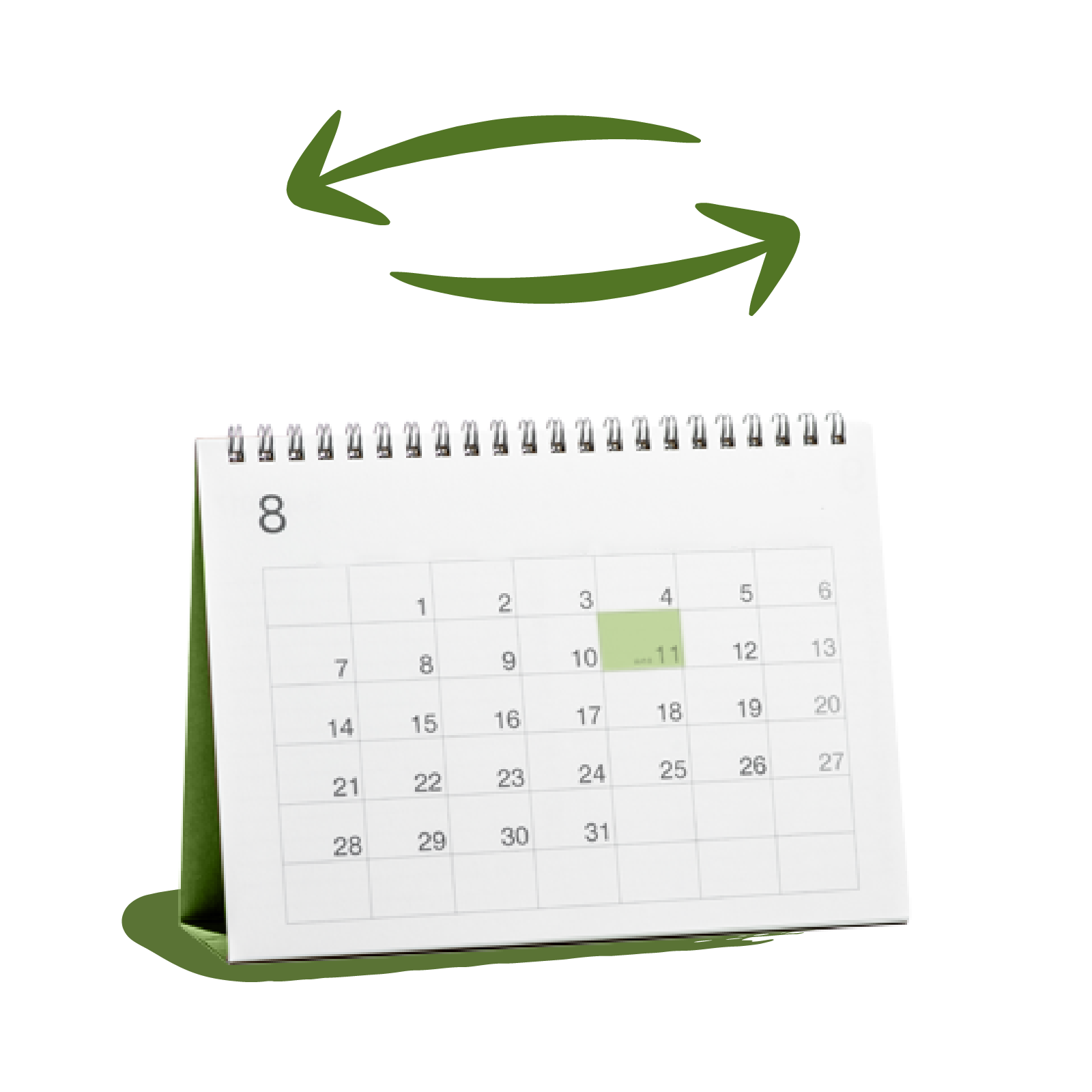 Green arrows above a calendar, with the 11th highlighted, suggesting a date change or holiday swap.